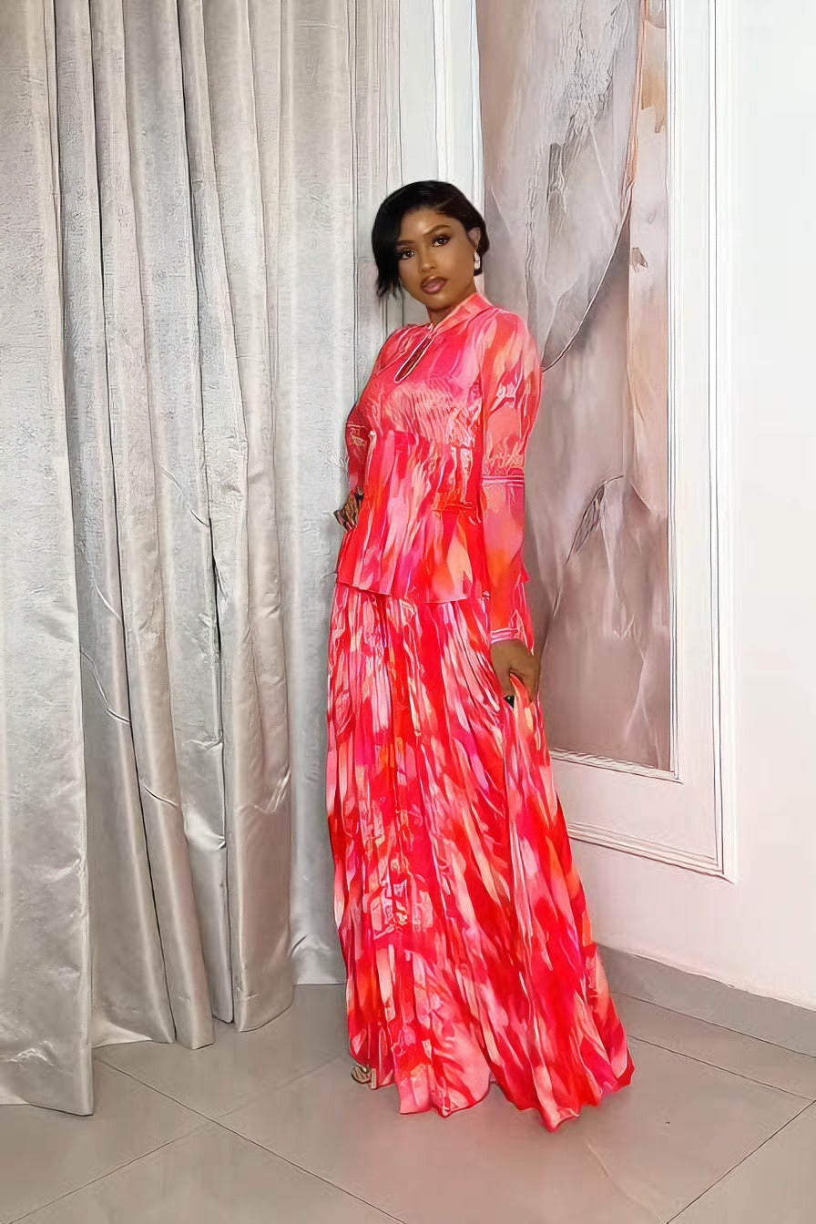 Abstract Ombré Ruffle Skirt Set