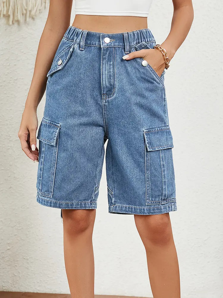 Vaskede denim cargoshorts