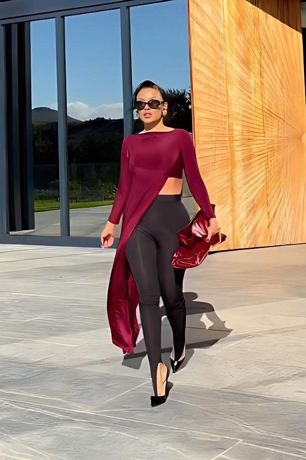 Top court à manches longues Dee Burgundy