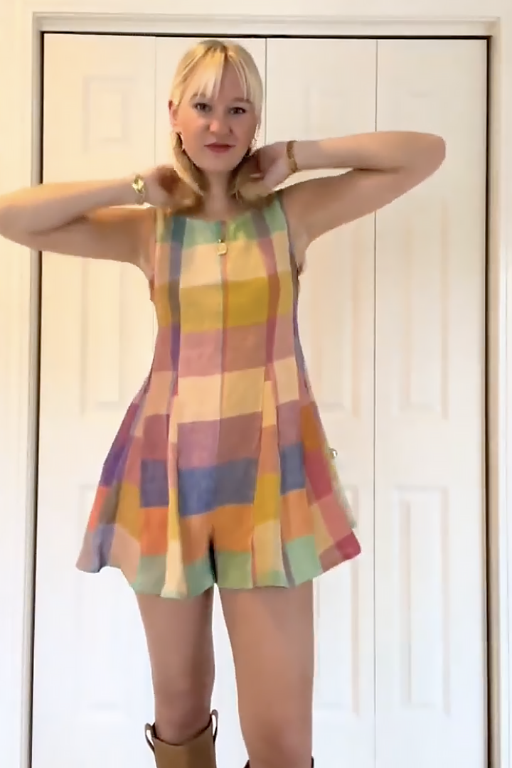 Vibrant Patchwork Grid Sleeveless Jumpsuit