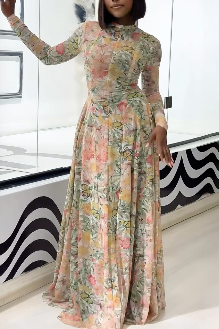 Verve blomster sommerfugl blomstring maxi kjole