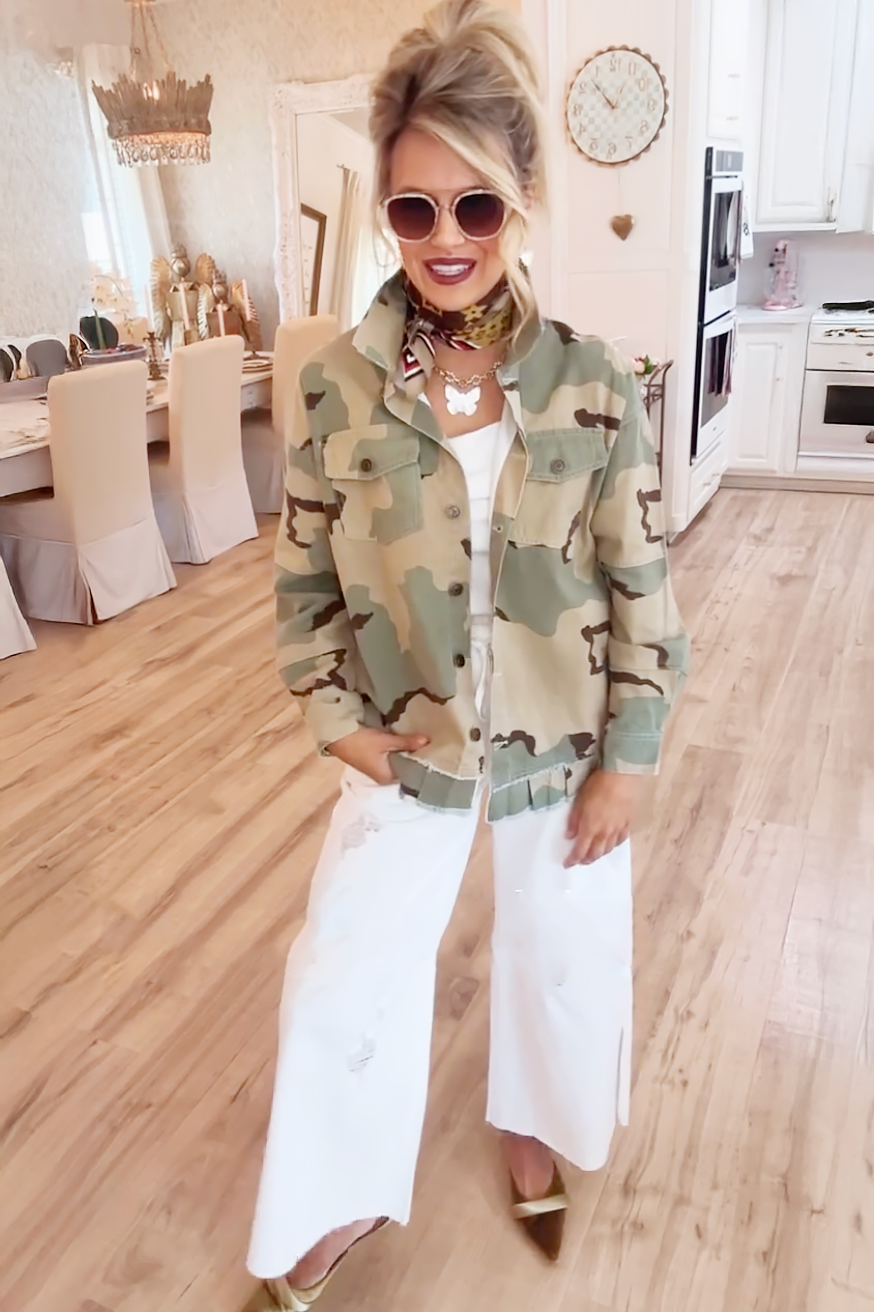 Statement Distressed Peace Camouflage Jacket