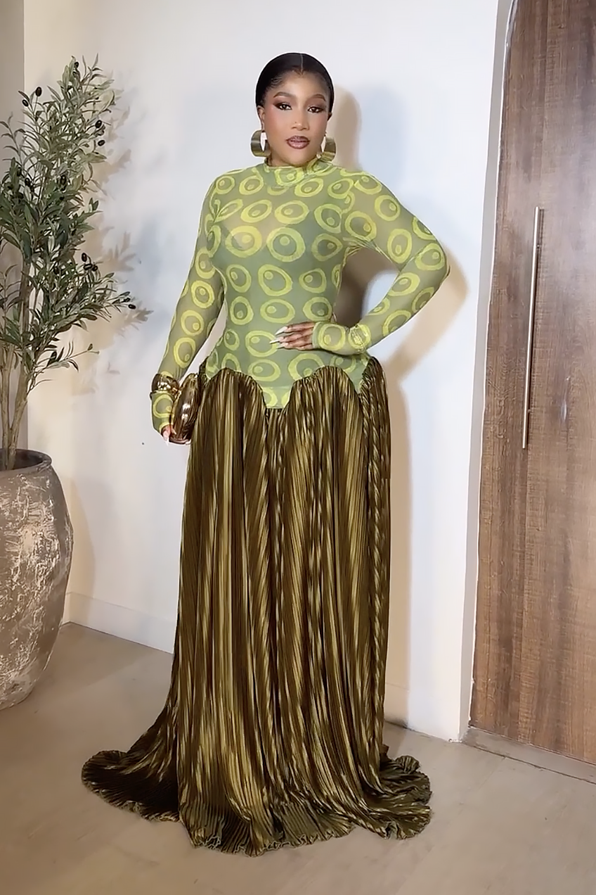 Meshpanel Retro Plissert Maxikjole