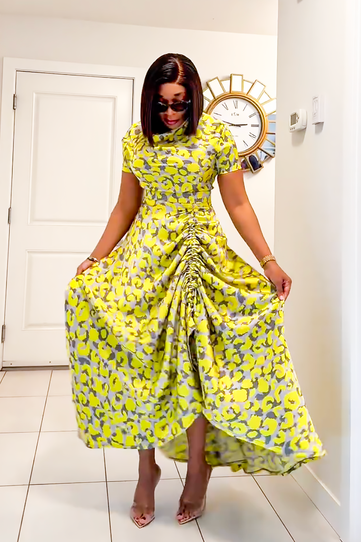 Neon Drape Floral Print Maxi Dress