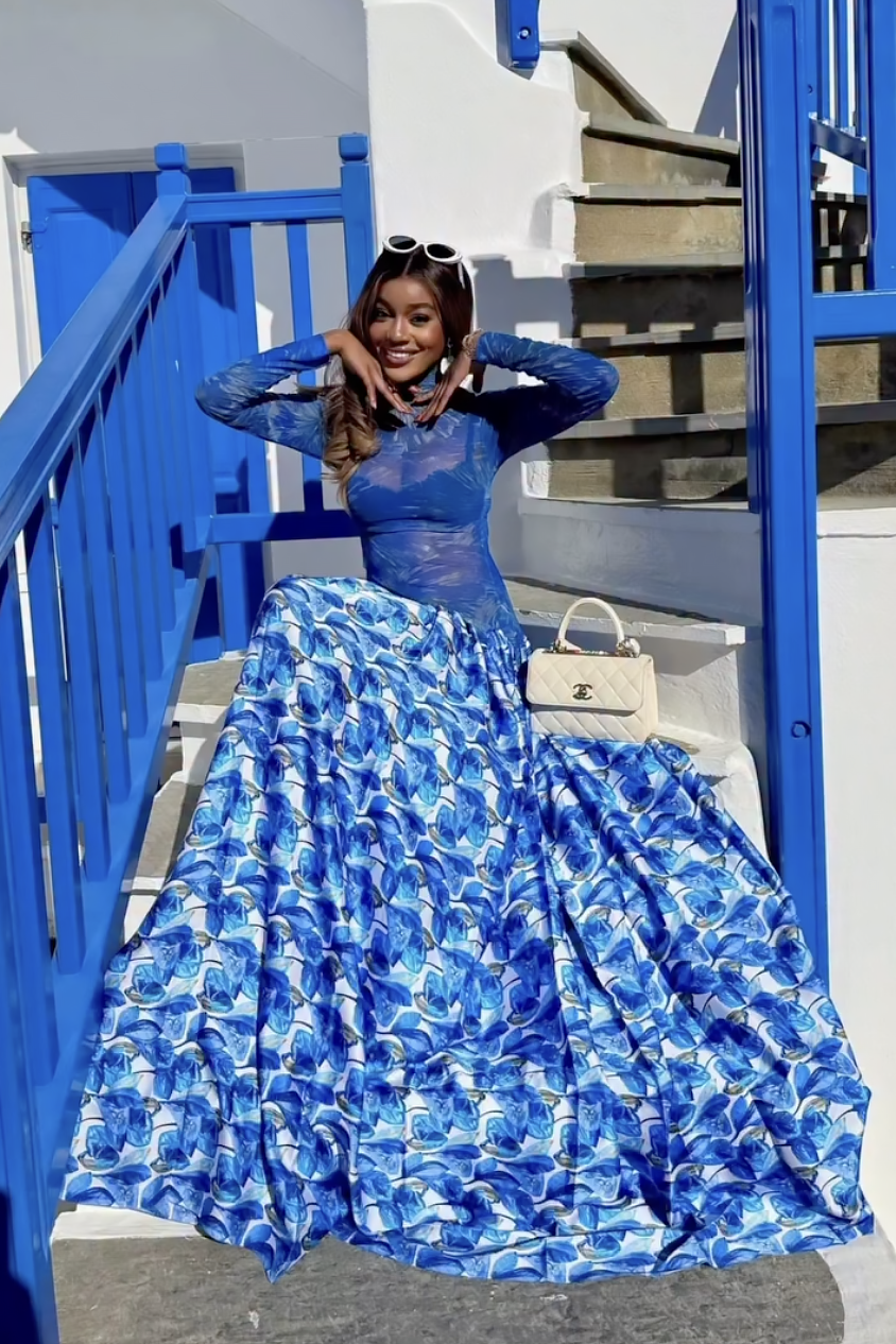 Sapphire Bloom Mesh Maxi Dress