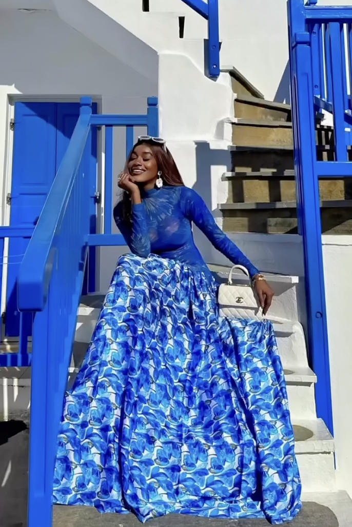 Sapphire Bloom Mesh Maxi Dress