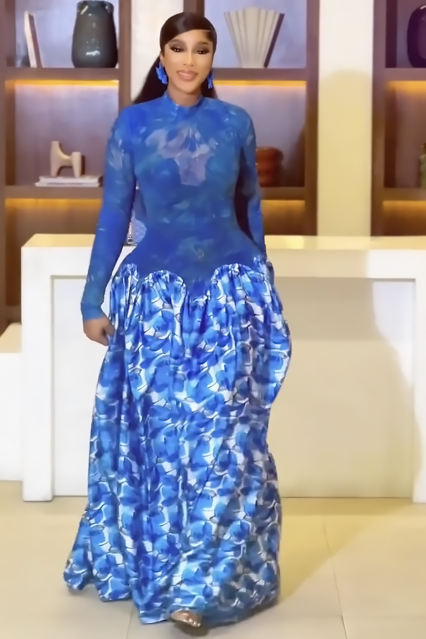 Sapphire Bloom Mesh Maxi Dress