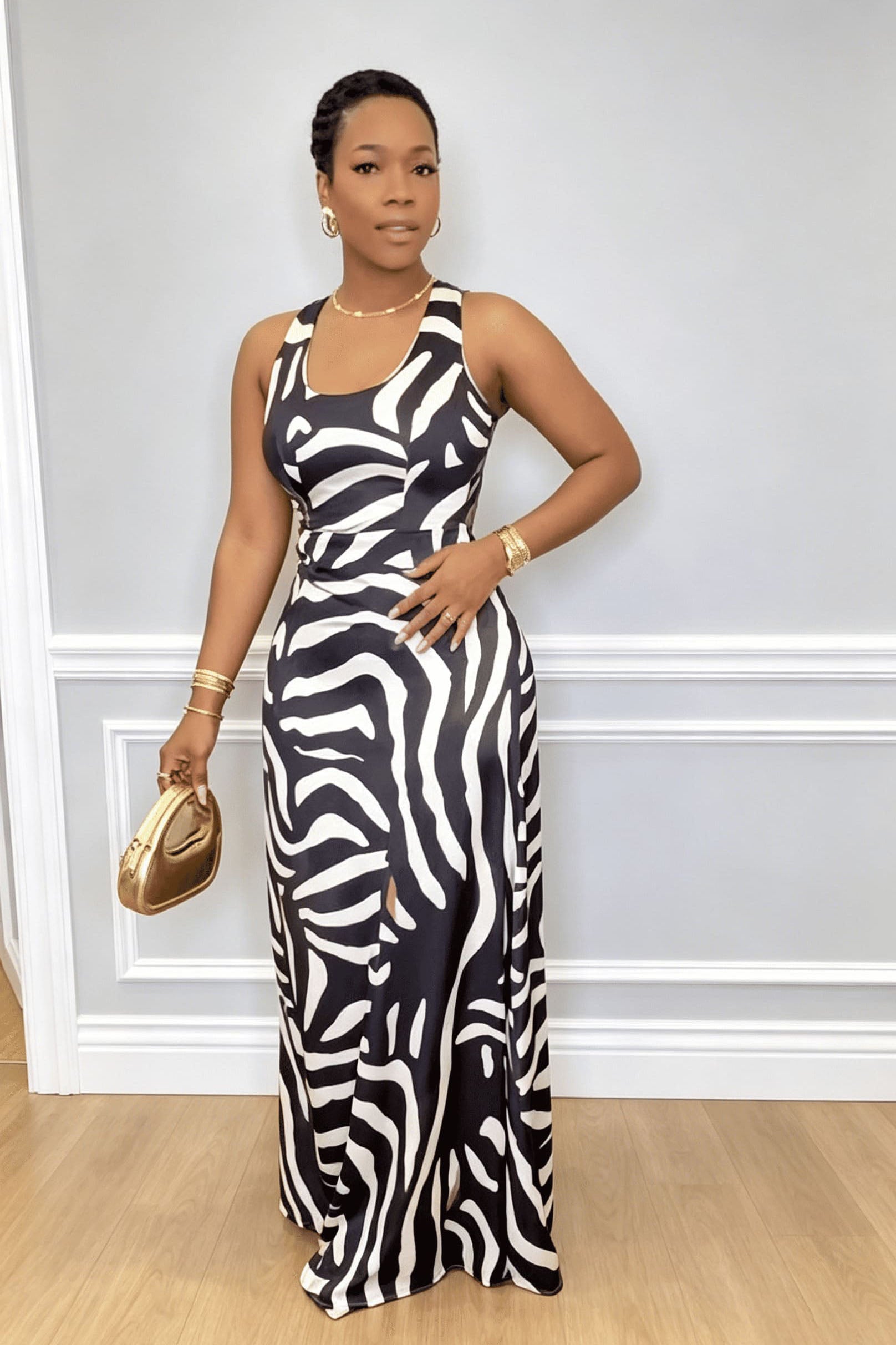 Halter rygfri zebra minikjole