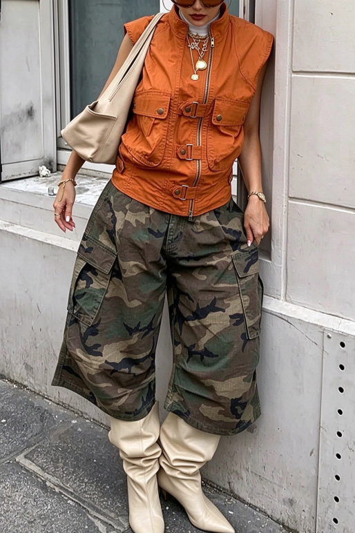 Loose-Fit Camouflage Wide-Leg Pants