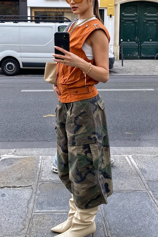 Loose-Fit Camouflage Wide-Leg Pants