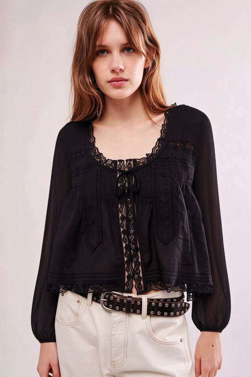 Camicia retrò in pizzo con bottoni