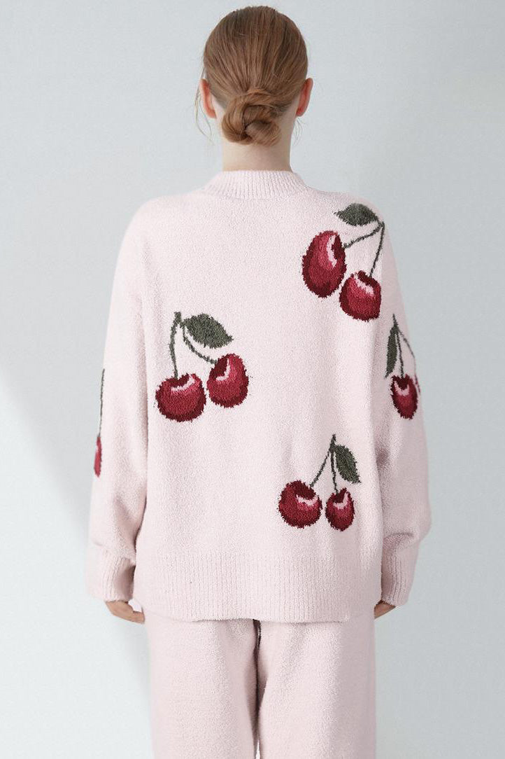 Miękki Pół Aksamitny Kardigan i Piżama w Kolorze Wiśniowym