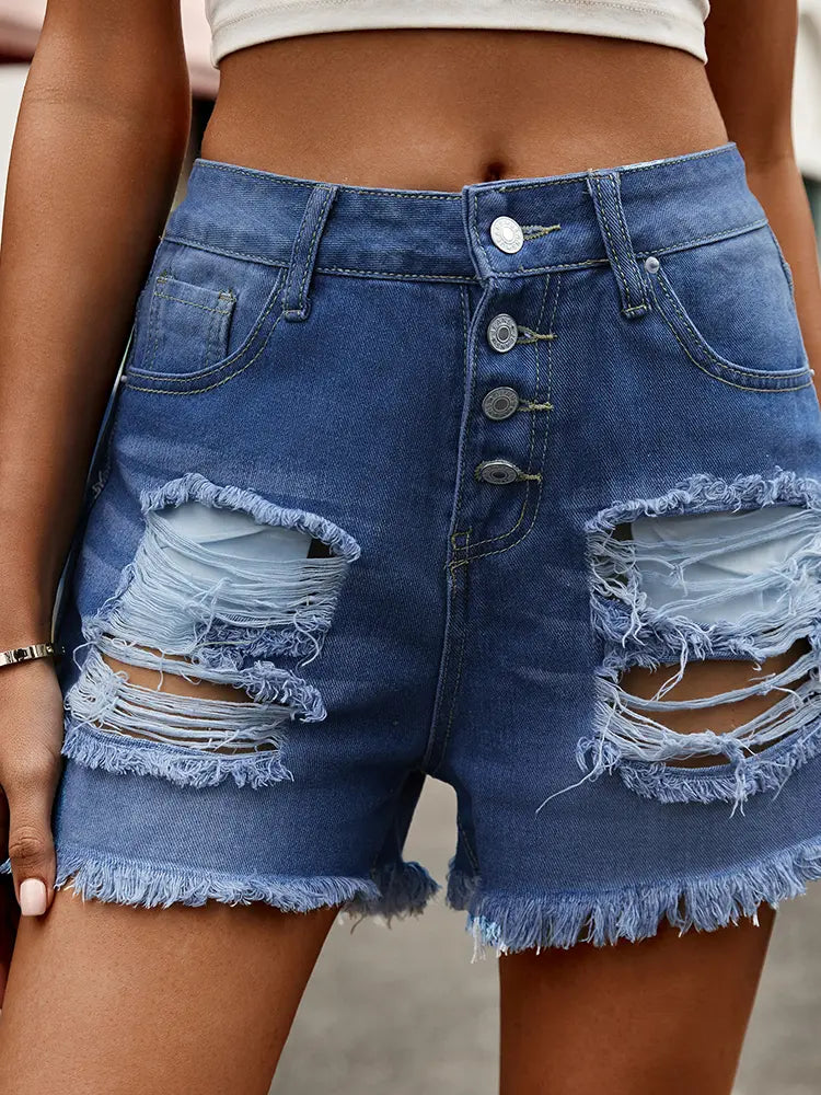 Jeansshorts mat Knäpper a Used-Look mat ausgefranstem Saum