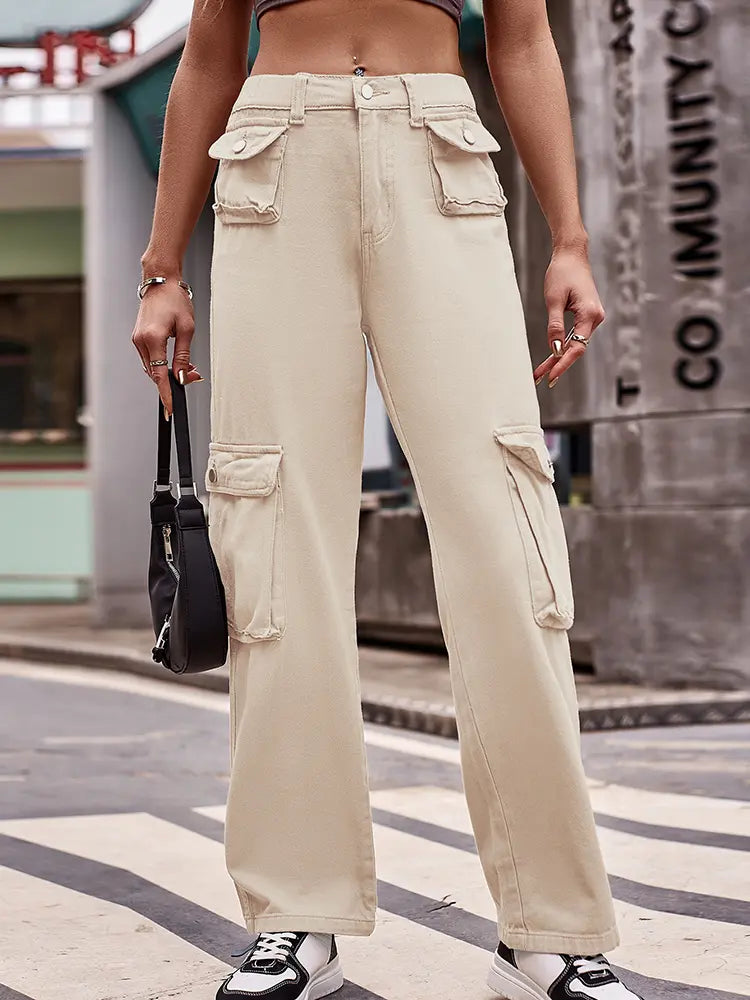 Multi-lomme utility denim cargobukser