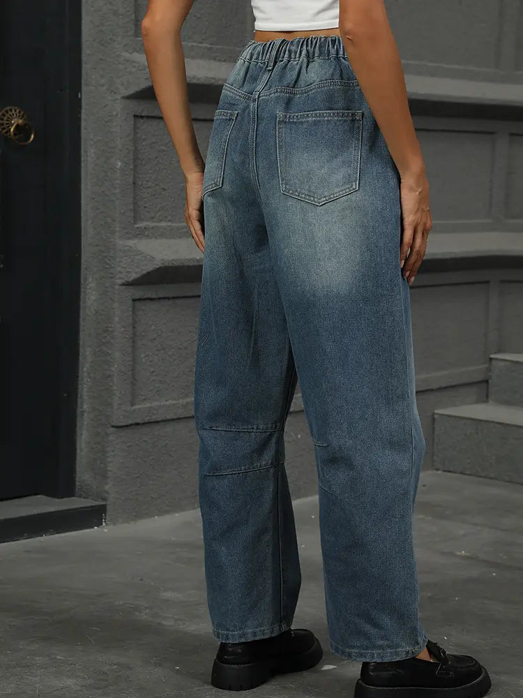 Pantalones vaqueros harem lavados holgados recortados