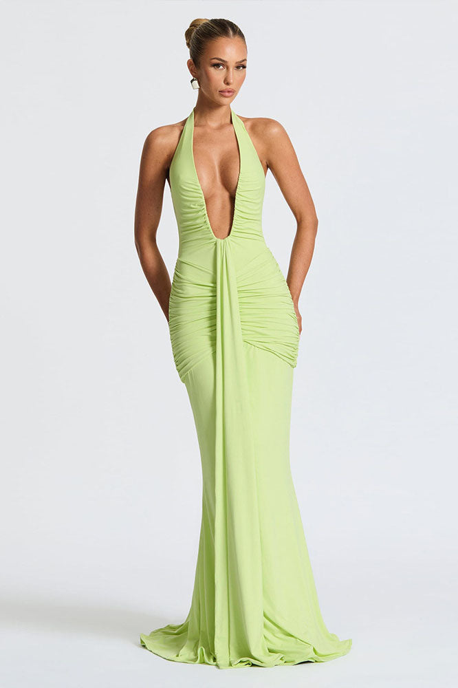 3D Flower Backless Satin Maxi Dress