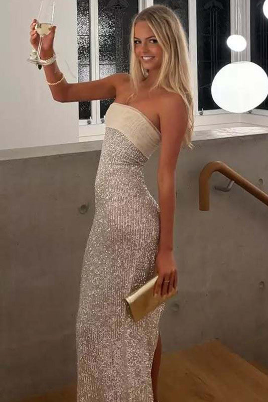 Mint Green Sexy Sequins Strapless Stunning Prom Maxi Dress