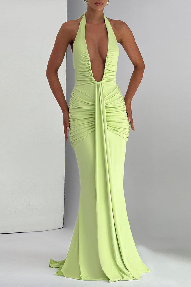 3D Flower Backless Satin Maxi Dress