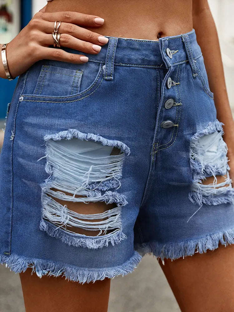 Jeansshorts mat Knäpper a Used-Look mat ausgefranstem Saum
