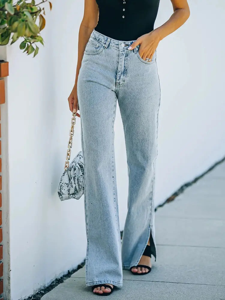 Pantaloni din denim spălat cu tiv despărțit