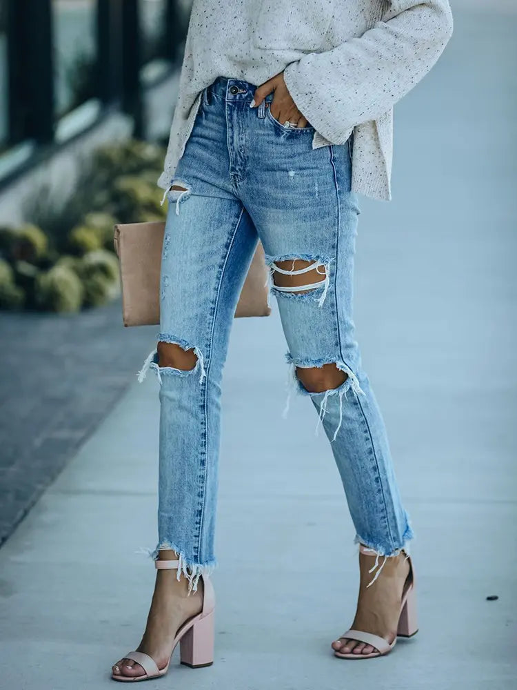 Jean slim déchiré style urbain longueur cheville
