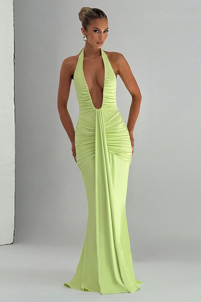 3D Flower Backless Satin Maxi Dress