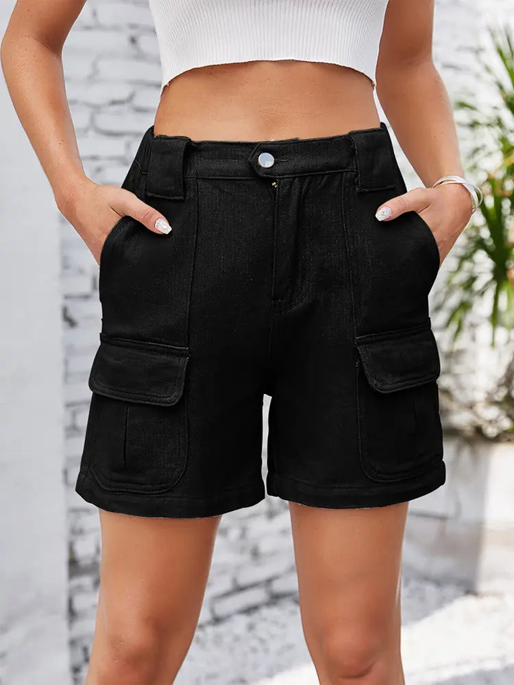 Jeans-Cargo-Shorts mat elastescher Taille