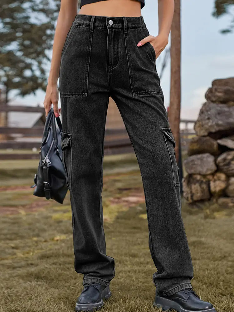 Vintage-gewaasch semi-elastesche Denim Cargo Boxep