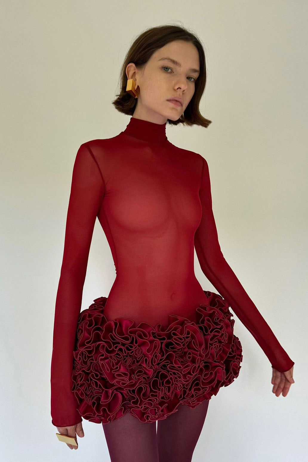 Röd 3D Flower Fåll Sexig Spets-Up Off-Soulder Mini Klänning