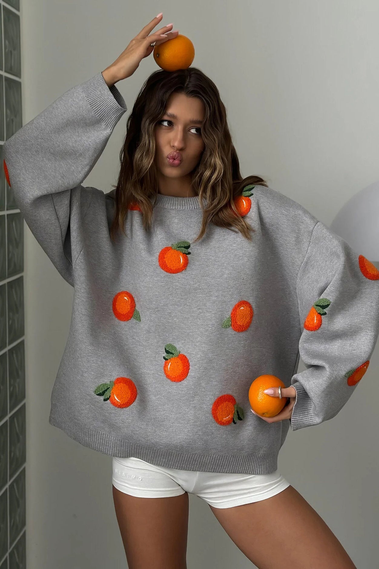 Girls' Orange Flocked Knit Sweater