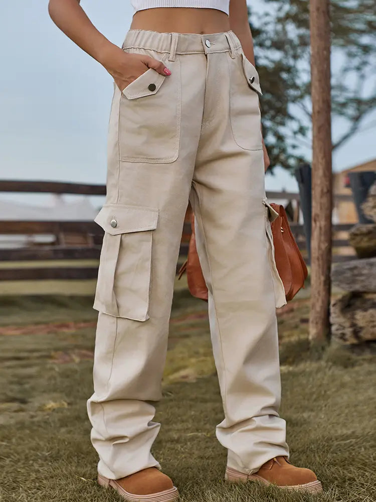 Vintage Jeans-Cargo-Hosen mat elastescher Taille