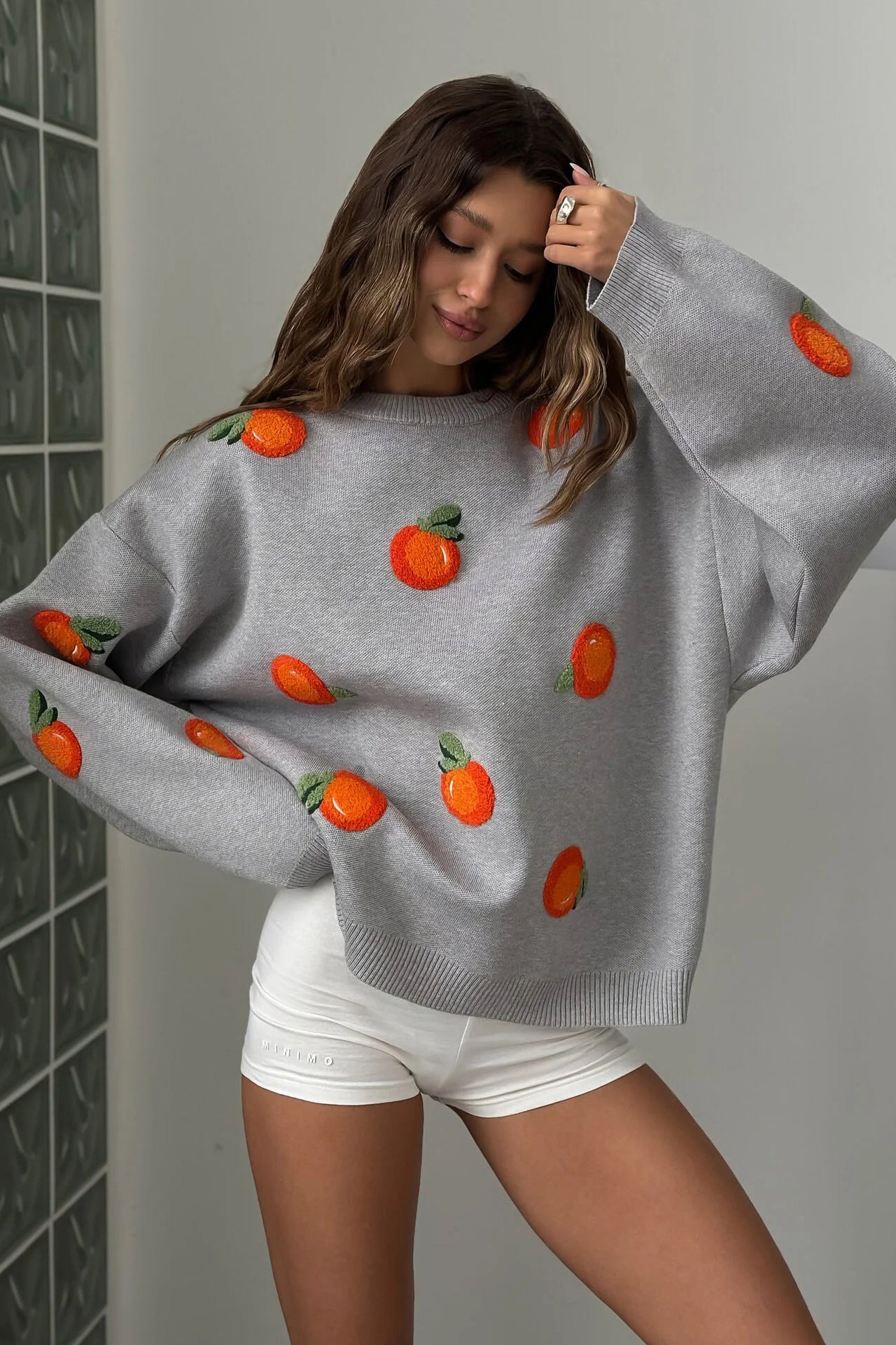 Girls' Orange Flocked Knit Sweater