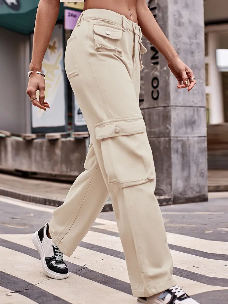 Multi-lomme utility denim cargobukser