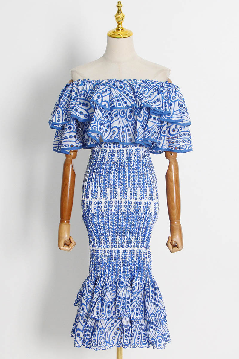 돌리 자수 레이스 티어드 러플 맥시 드레스 세트