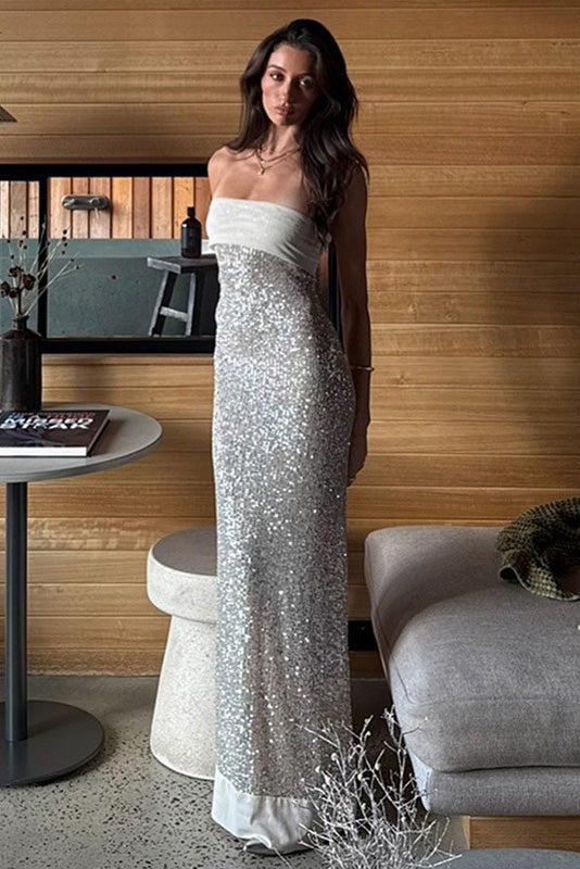 Mint Green Sexy Sequins Strapless Stunning Prom Maxi Dress