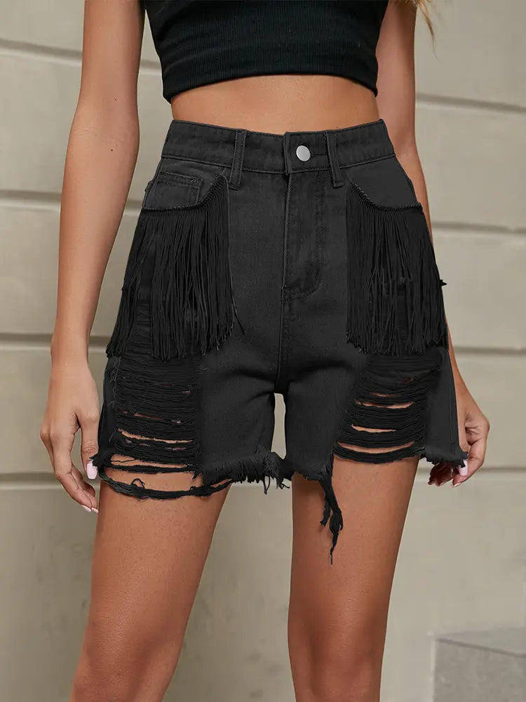 Shorts di jeans lavati con frange