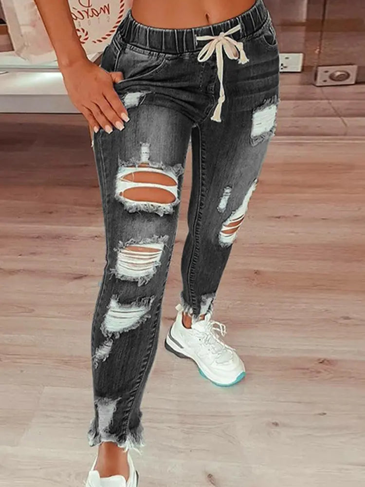 Jeans mat Kordelzuch, Used-Look a relaxem Street-Schnëtt
