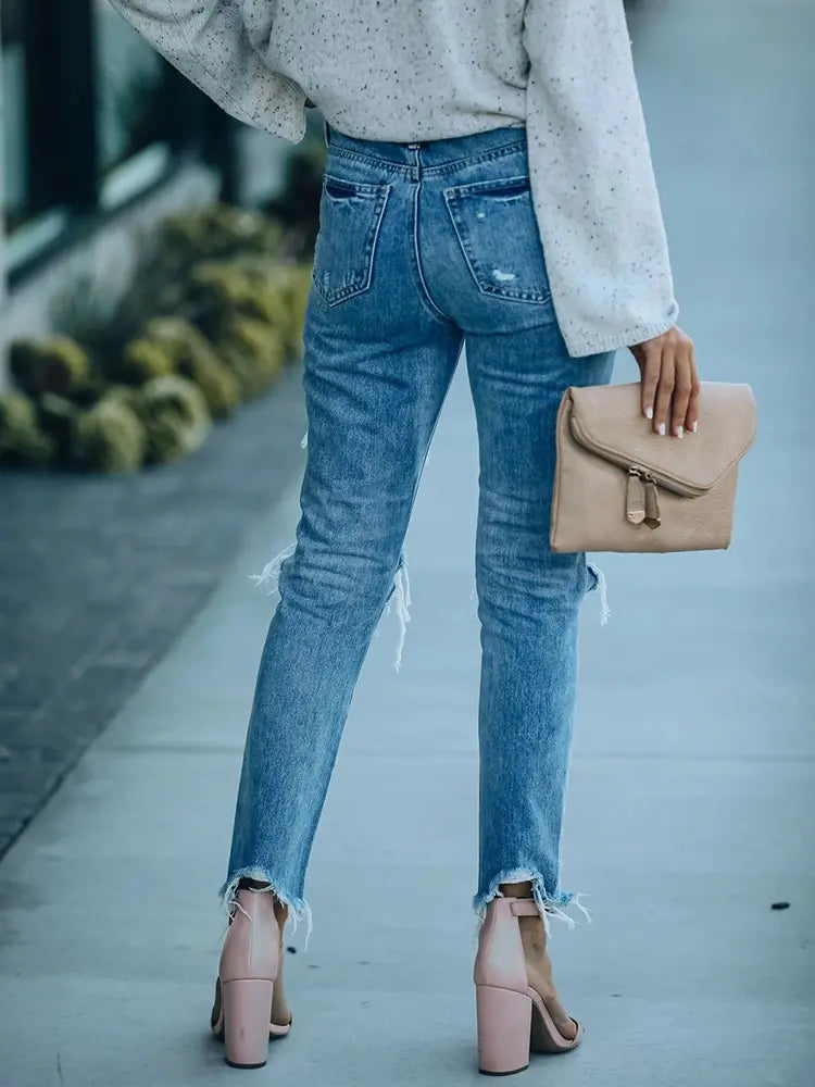 Jean slim déchiré style urbain longueur cheville