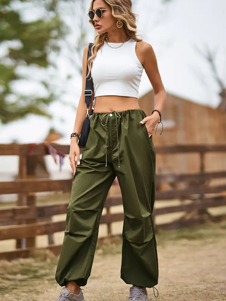 Spodnie dresowe typu jogger vintage w stylu ulicznym z troczkami i kieszeniami cargo