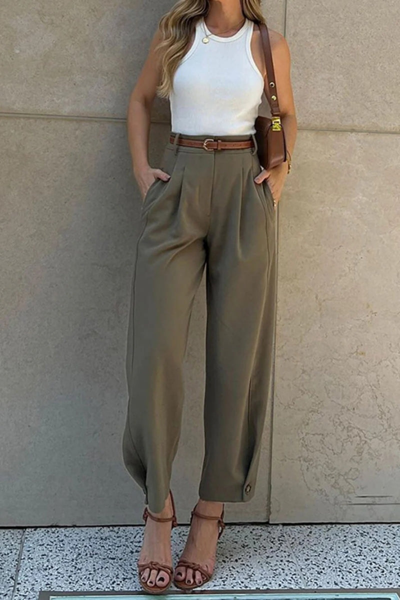 Stylische lockere Hose mit hoher Taille und Kordelzug