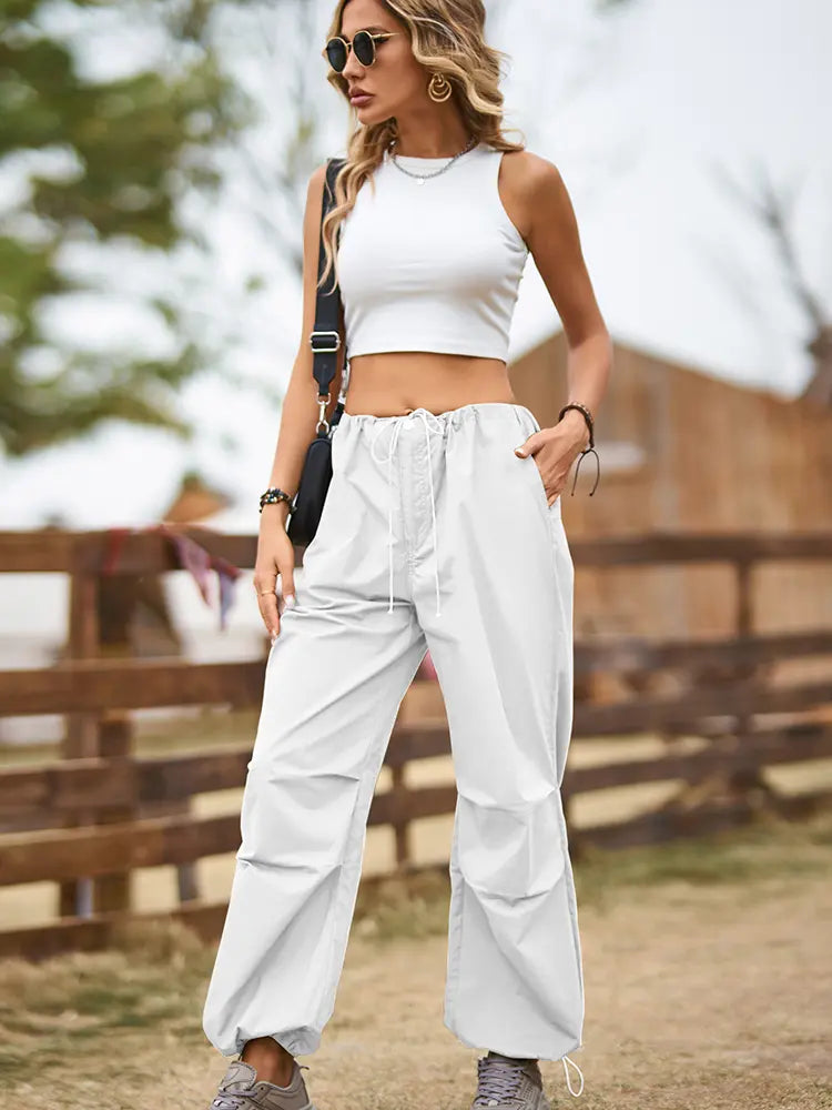 Spodnie dresowe typu jogger vintage w stylu ulicznym z troczkami i kieszeniami cargo