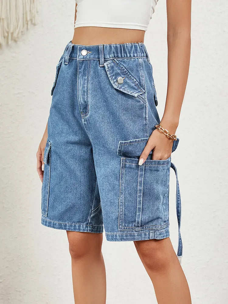 Vaskede denim cargoshorts