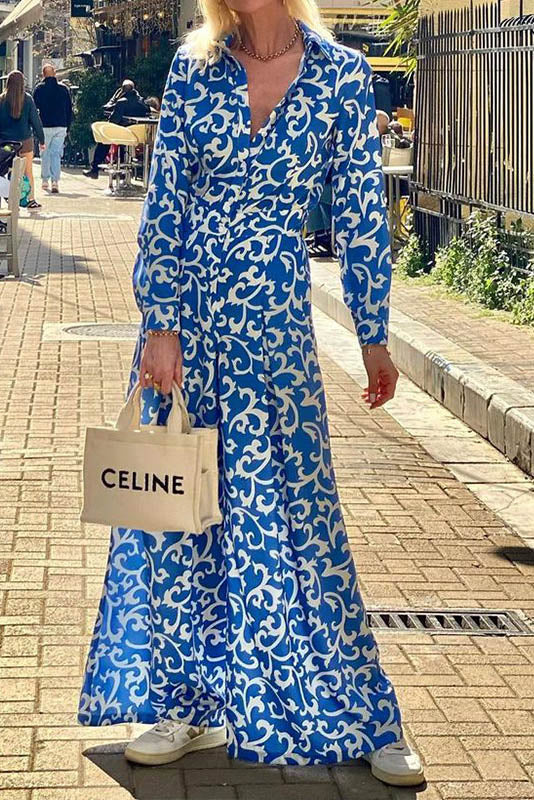 Blue Vine Print Midi Jumpsuit