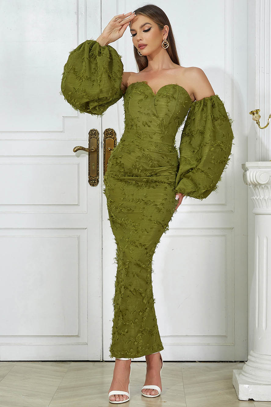 Şık Askısız Uzun Akşam Elbisesi