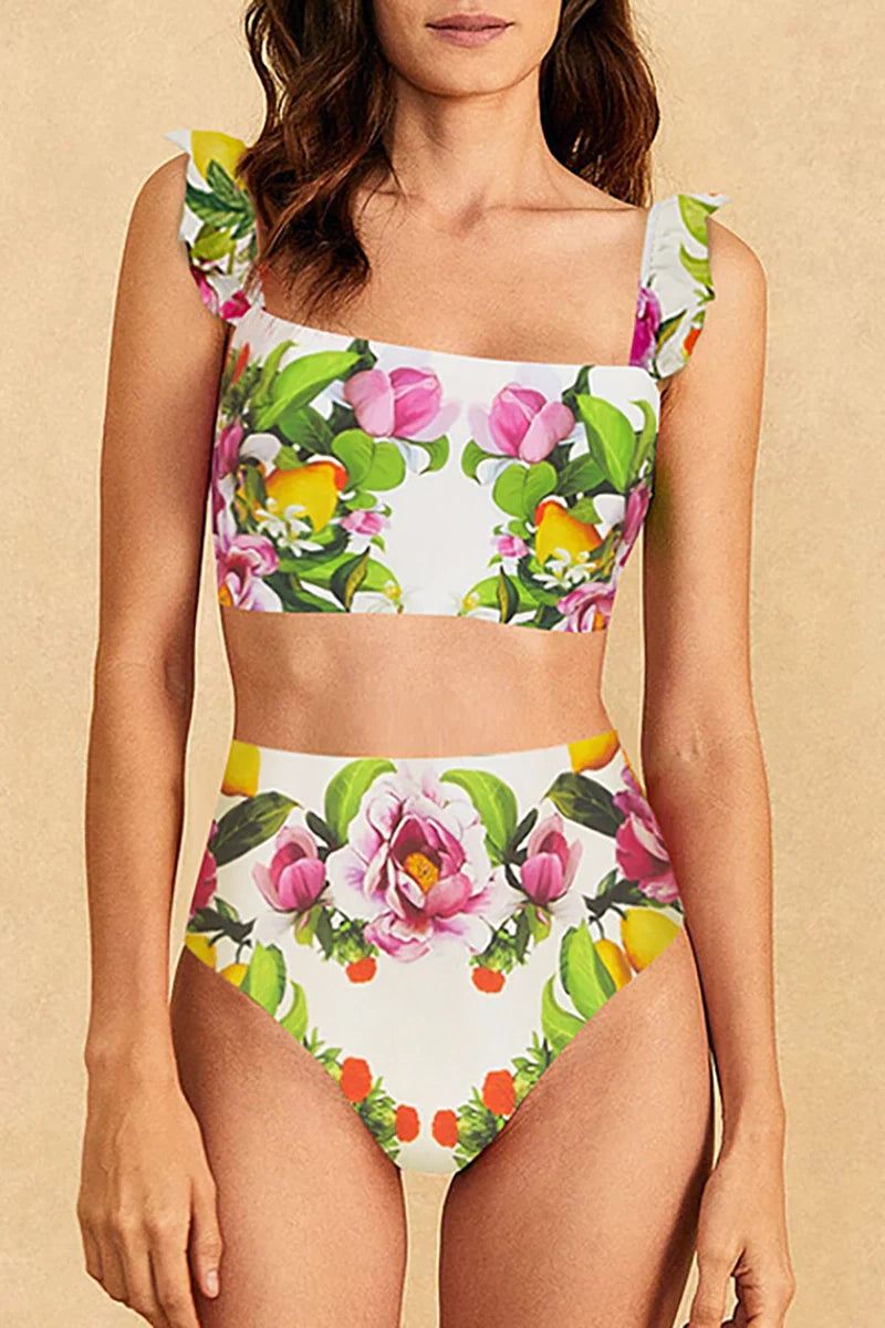 Floral Print High-Waist Bikini Set