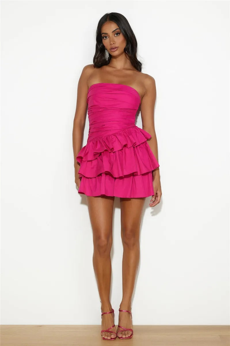 abba mini dress Off-Shoulder Tiered Mini Dress