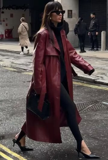 Waist-Tied City Chic Leather Coat