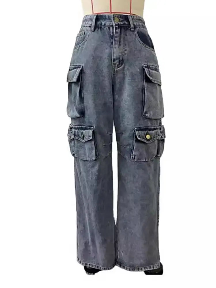 Cargo-Jeans-Hosen mat héijer Taille