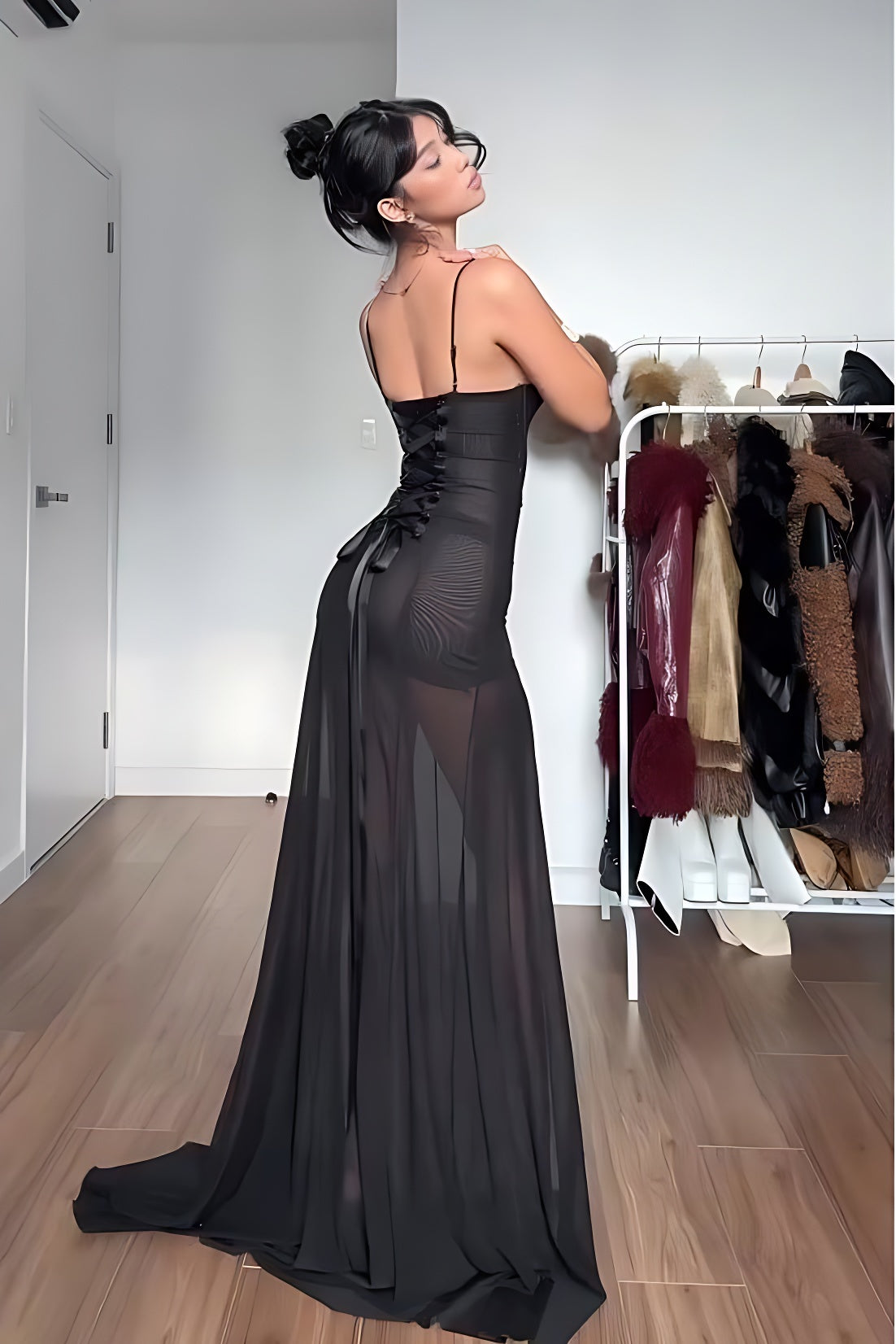 Feral Whisper Mesh Train Gown