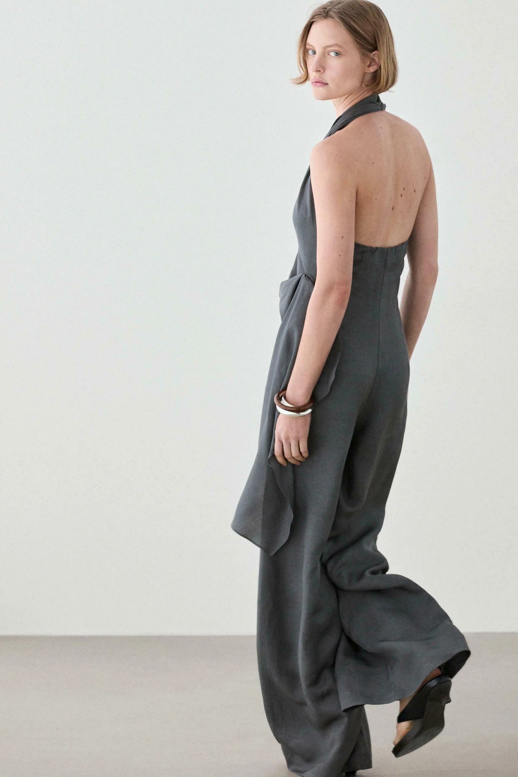 Asymmetric Draped Halter Jumpsuit